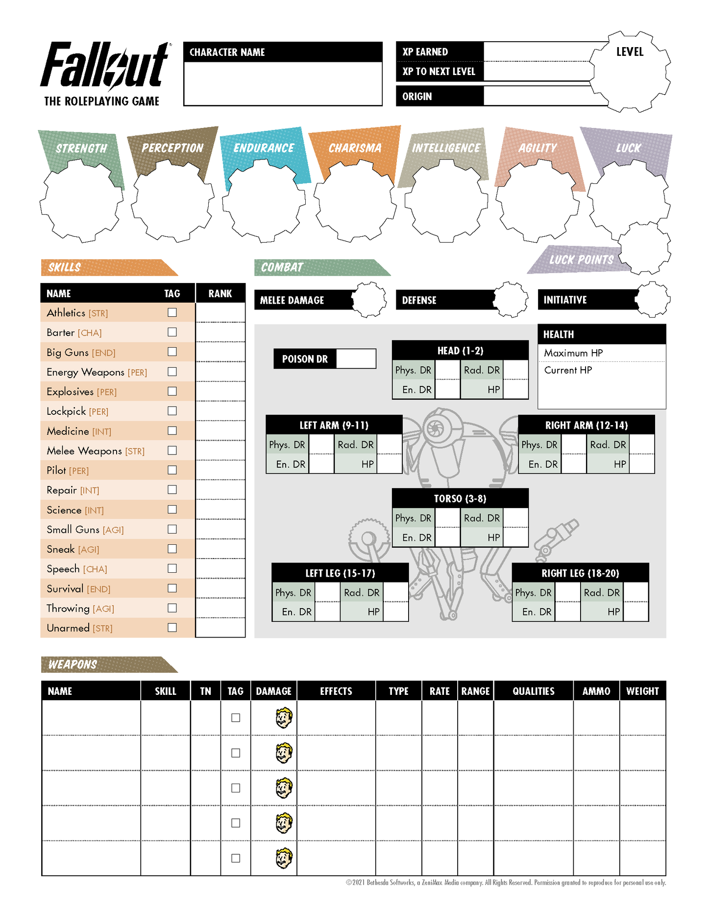 Fallout 2d20 Robot Character Sheet Fillable