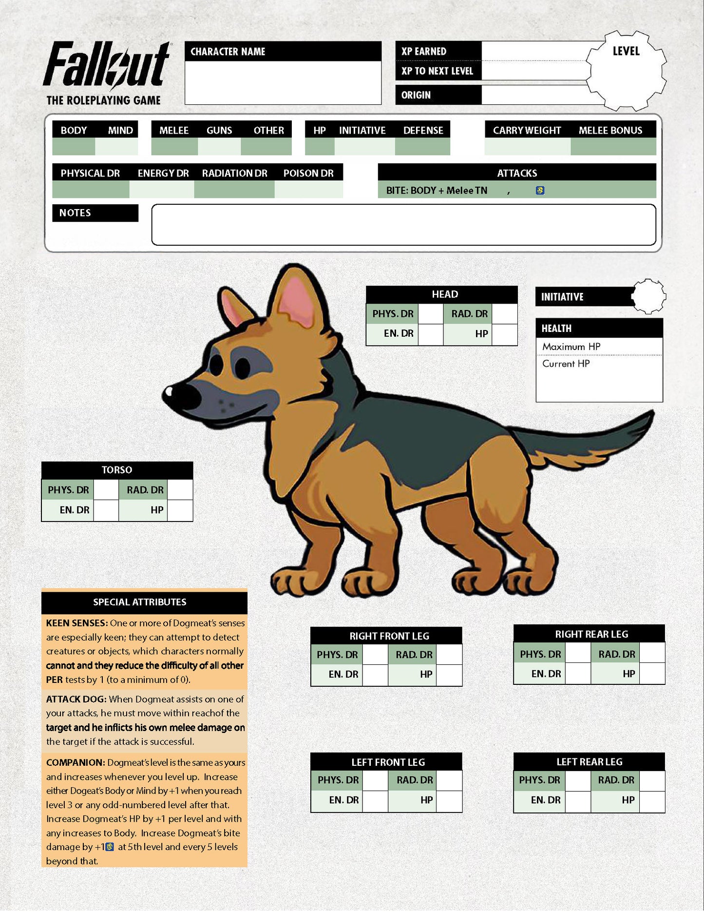 Fallout 2d230 Dog Meat Character Sheet Fillable