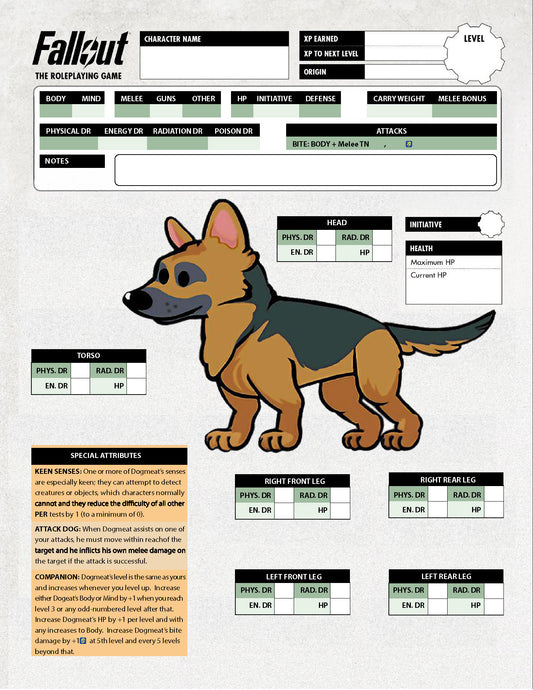 Fallout 2d230 Dog Meat Character Sheet Fillable